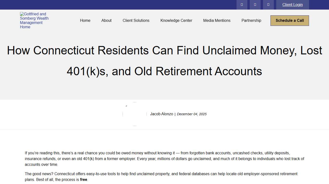 CT Unclaimed Money & Lost 401k Search Guide for Residents